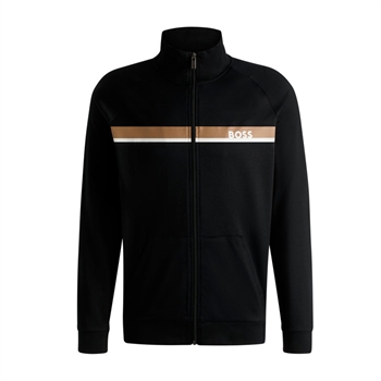 Flot sort sweatshirt med lynlås og logostriber over brystet fra BOSS