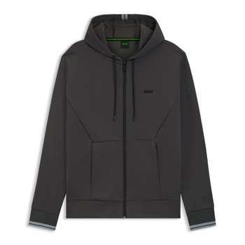 Moderne grå hoodie m. lynlås og logo fra BOSS