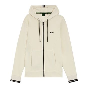 Moderne sandfarvet sweatshirt med lynlås og logo fra BOSS