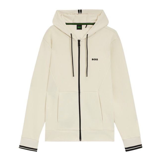 Moderne sandfarvet sweatshirt med lynlås og logo fra BOSS