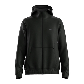 Moderne sort track hoodie med lynlås og logo fra BOSS