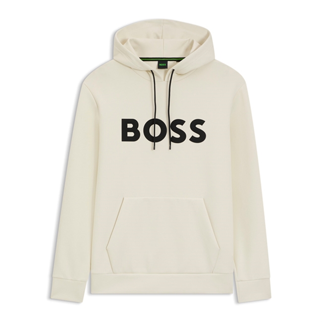 Pæn sand farvet hoodie med stort logo på fronten fra BOSS
