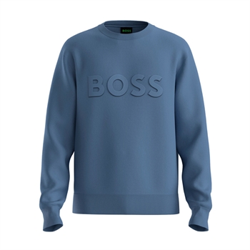 Pæn lyseblå sweatshirt med stort logo print fra BOSS