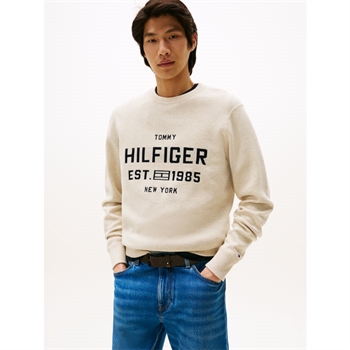 Pæn crew neck strik i beige fra Tommy Hilfiger