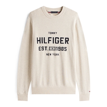 Pæn crew neck strik i beige fra Tommy Hilfiger