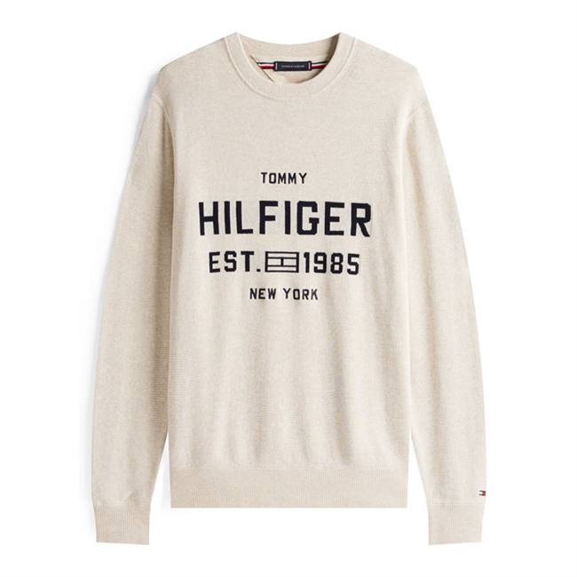 Pæn crew neck strik i beige fra Tommy Hilfiger