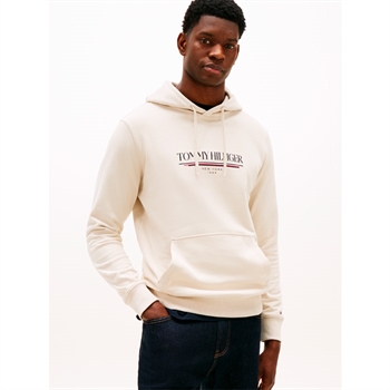 Lækker klassisk hoodie i sand farve med logo fra Tommy Hilfiger