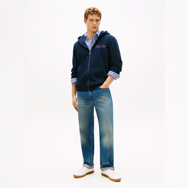 Stilsikker essentiel hoodie med full zip i navy fra Tommy Hilfiger