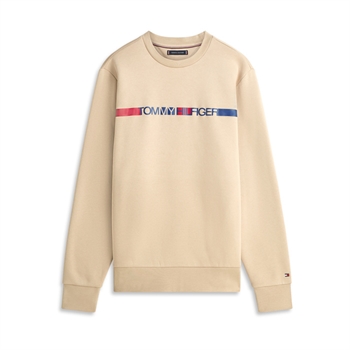 Moderne og komfortabel sandfarvet sweatshirt fra Tommy Hilfiger med tryk