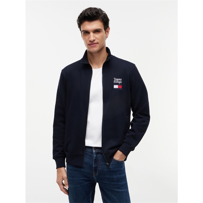 Moderne mørkeblå sweatshirt med lynlås fra Tommy Hilfiger med tryk