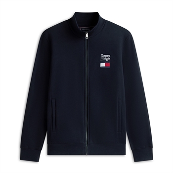 Moderne mørkeblå sweatshirt med lynlås fra Tommy Hilfiger med tryk
