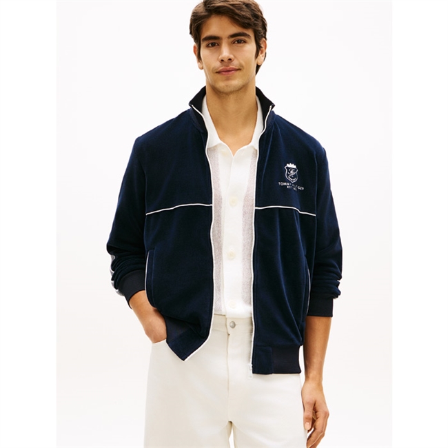 Smart velour track jakke i mørkeblå fra Tommy Hilfiger med tryk