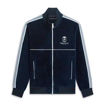 Smart velour track jakke i mørkeblå fra Tommy Hilfiger med tryk