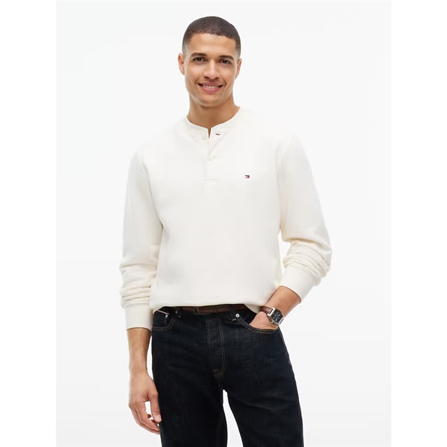 Tommy Hilfiger Regular Fit Fleece Henley Ivory Hvid