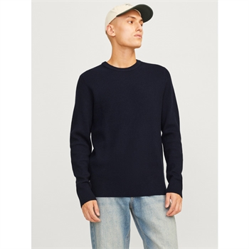 Lækker crew strik i mørkeblå fra Jack & Jones