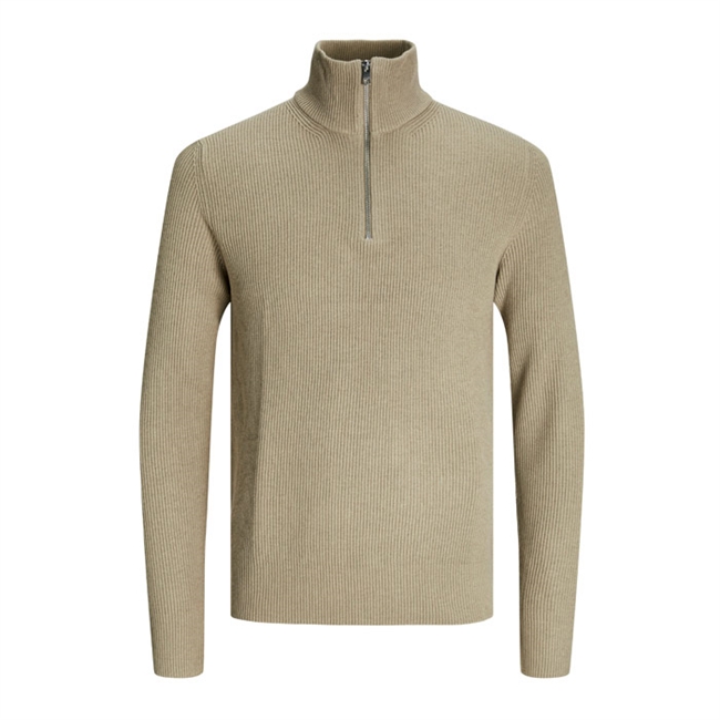 Lækker half-zip strik i beige fra Jack & Jones