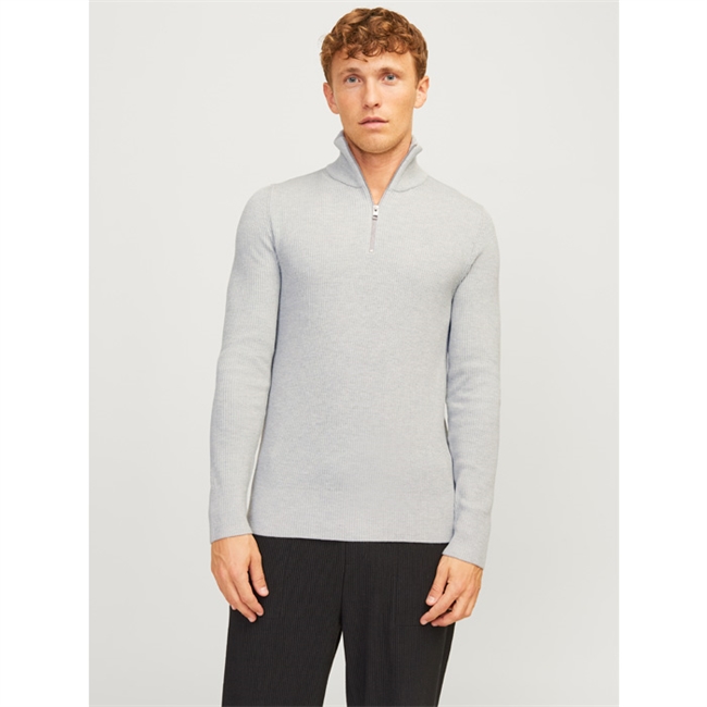 Lækker half-zip strik i lysegrå fra Jack & Jones