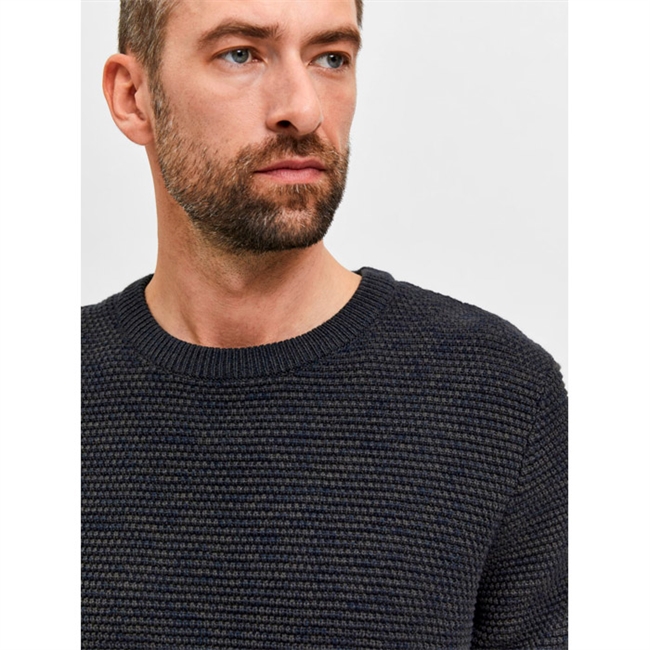 Selected Bubble Crew Neck Strik Navy Mix