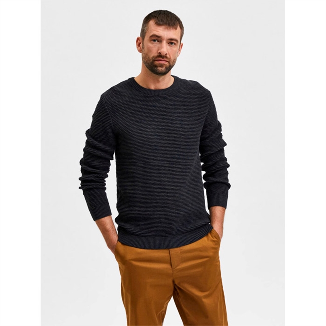 Selected Bubble Crew Neck Strik Navy Mix