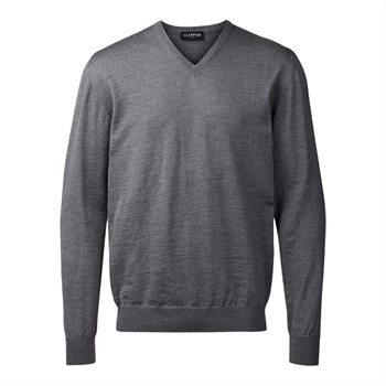 Stilren uld strik med v-hals i lysegrå fra Clipper