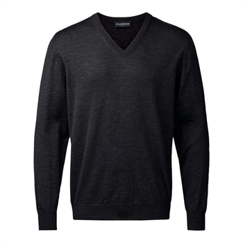 Stilren uld strik med v-hals i mørkegrå fra Clipper