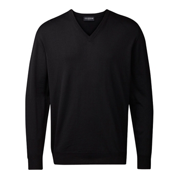 Stilren uld strik med v-hals i sort fra Clipper