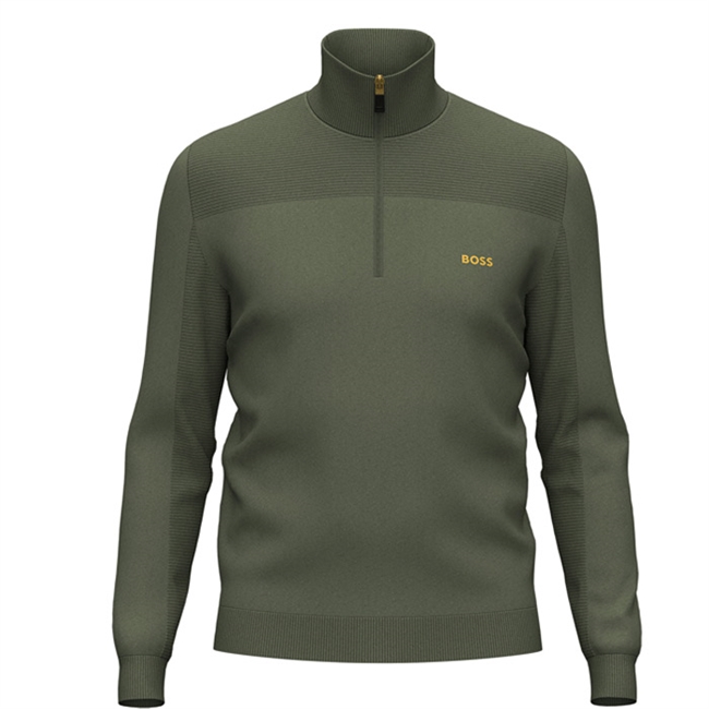 Lækker Grøn Half-zip Strik fra BOSS.