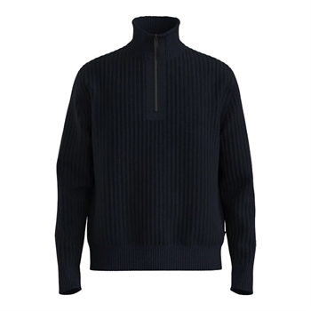 Moderne mørkeblå half-zip strik i 80% uld fra BOSS