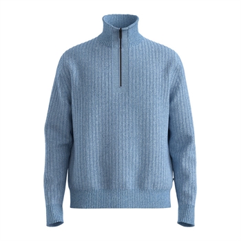 Moderne blå half-zip strik i 80% uld fra BOSS