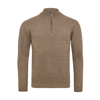 Flot half-zip kabelstrik i brun fra Sand.
