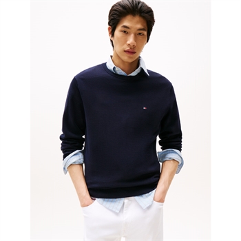 Lækker crew neck strik i navy fra Tommy Hilfiger