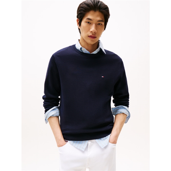 Lækker crew neck strik i navy fra Tommy Hilfiger