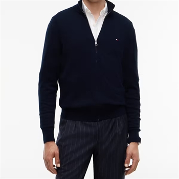 Tommy Hilfiger Pima Cashmere Zip Strik Navy Blå