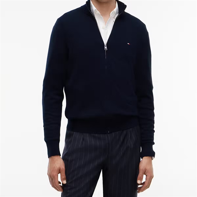 Tommy Hilfiger Pima Cashmere Zip Strik Navy Blå