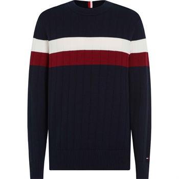 Lækker blå strik med stribede detaljer fra Tommy Hilfiger.