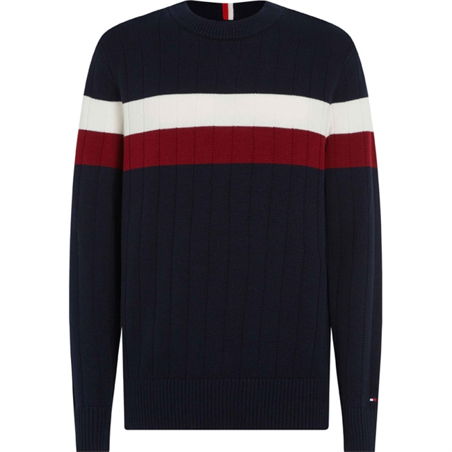 Lækker blå strik med stribede detaljer fra Tommy Hilfiger.
