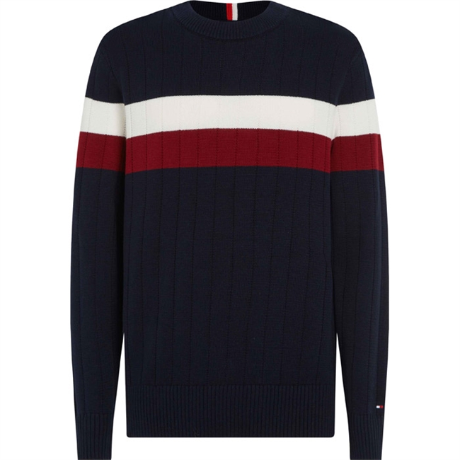 Lækker blå strik med stribede detaljer fra Tommy Hilfiger.