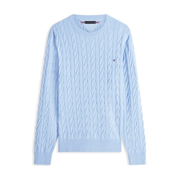 Moderne lyseblå crew neck strik fra Tommy Hilfiger med logo