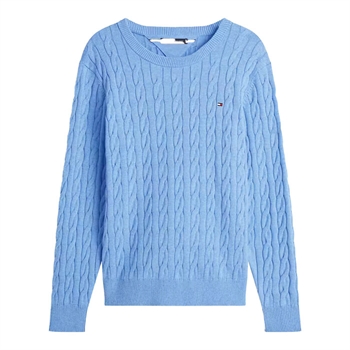 Stilren lyseblå crew neck strik fra Tommy Hilfiger med logo