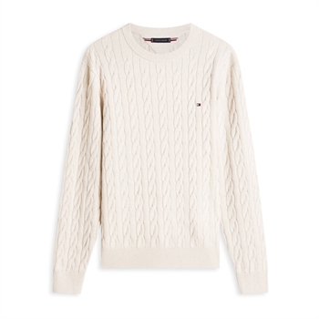 Moderne beige crew neck strik fra Tommy Hilfiger med logo