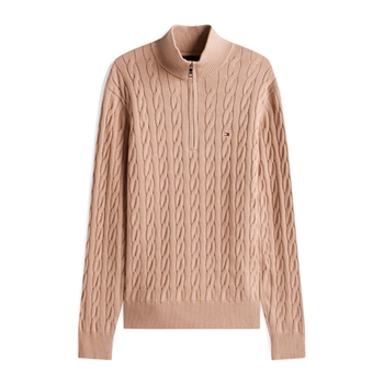 Lækker half-zip strik i brun fra Tommy Hilfiger med logo