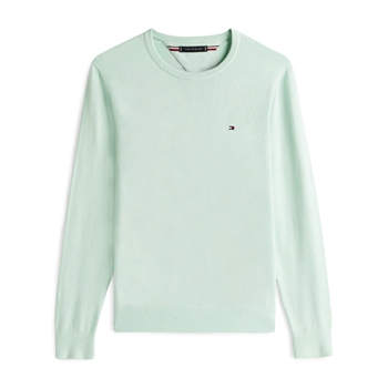 Moderne mintgrøn crew neck strik fra Tommy Hilfiger med logo