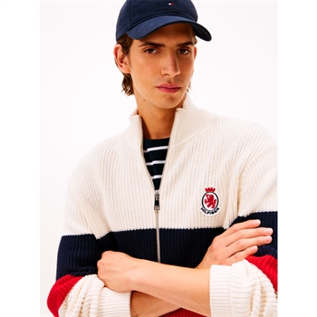 Lækker off white cardigan fra Tommy Hilfiger - med brandets ikoniske striber