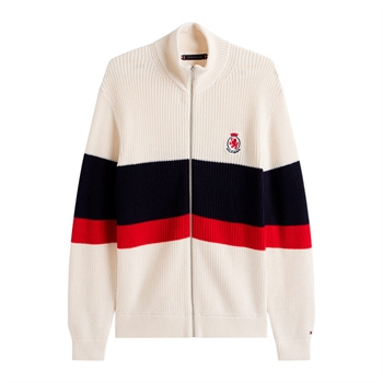 Lækker off white cardigan fra Tommy Hilfiger - med brandets ikoniske striber