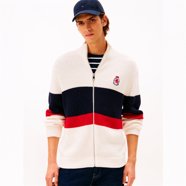 Lækker off white cardigan fra Tommy Hilfiger - med brandets ikoniske striber