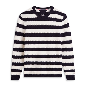Moderne stribet strik i navy / off white fra Tommy Hilfiger