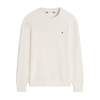 Smart struktureret crew neck strik i beige fra Tommy Hilfiger med logo