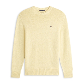 Moderne gul crew neck strik fra Tommy Hilfiger med logo