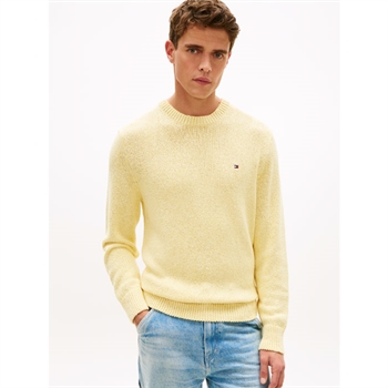 Moderne gul crew neck strik fra Tommy Hilfiger med logo