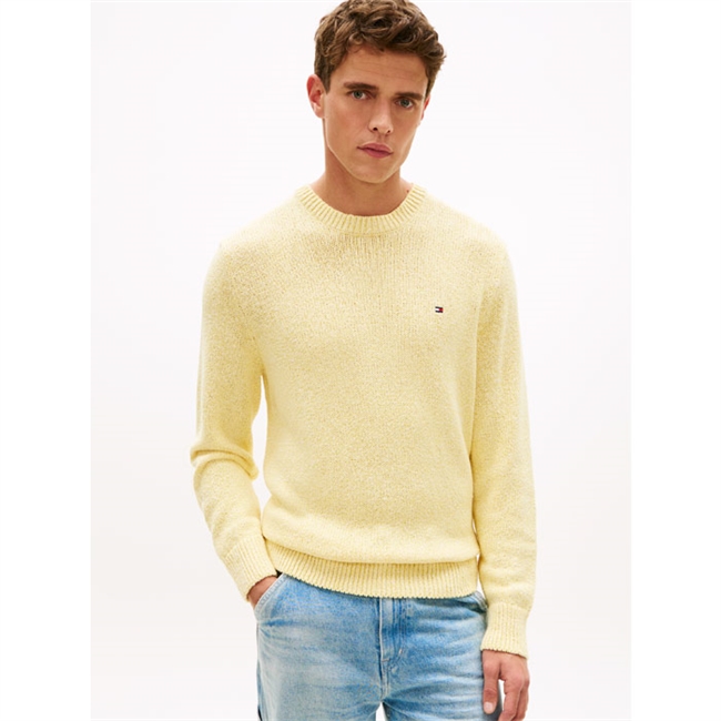 Moderne gul crew neck strik fra Tommy Hilfiger med logo